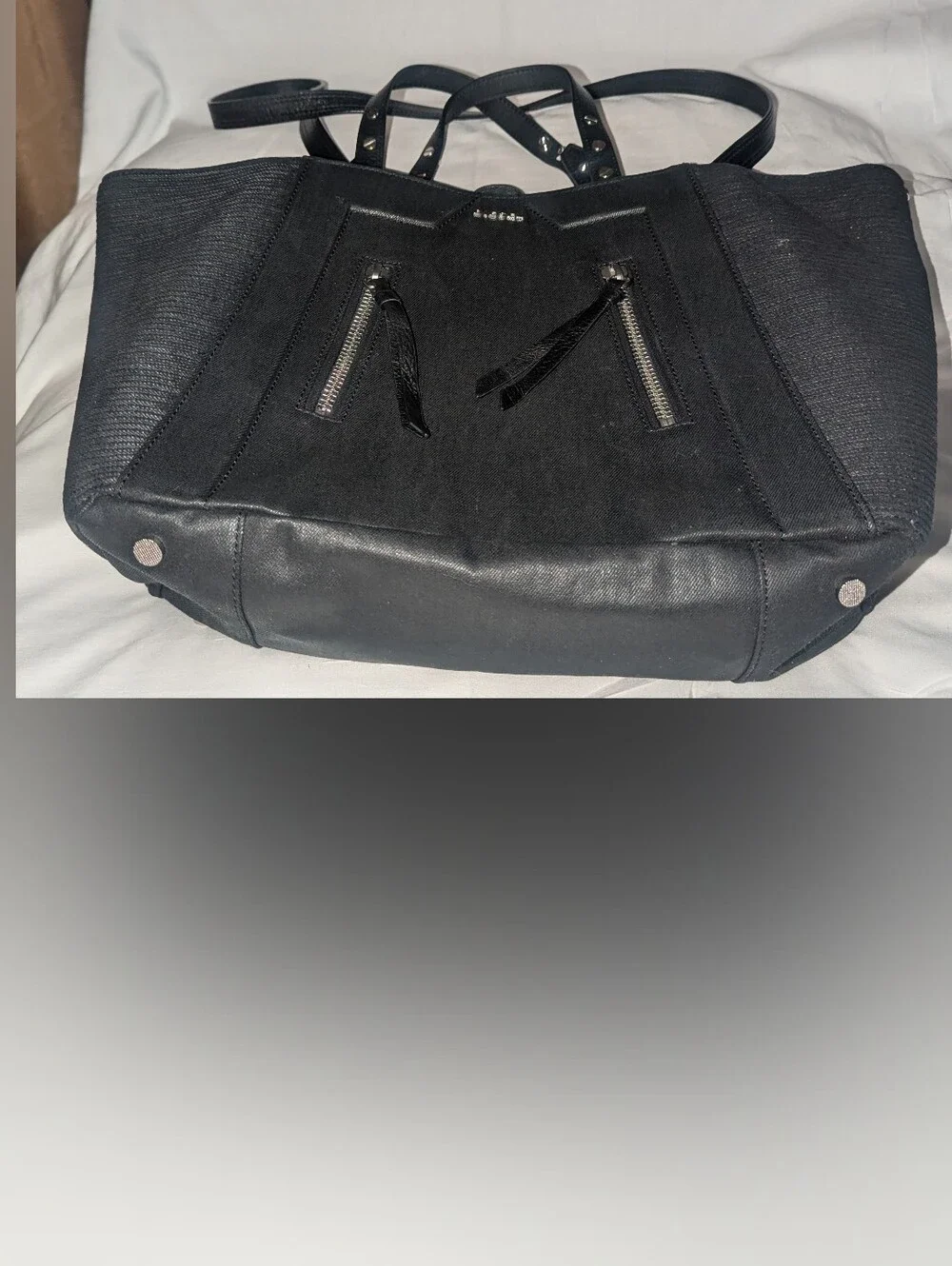 Diesel Le Zipper Le Tracy Tote Black Denim Leather Details